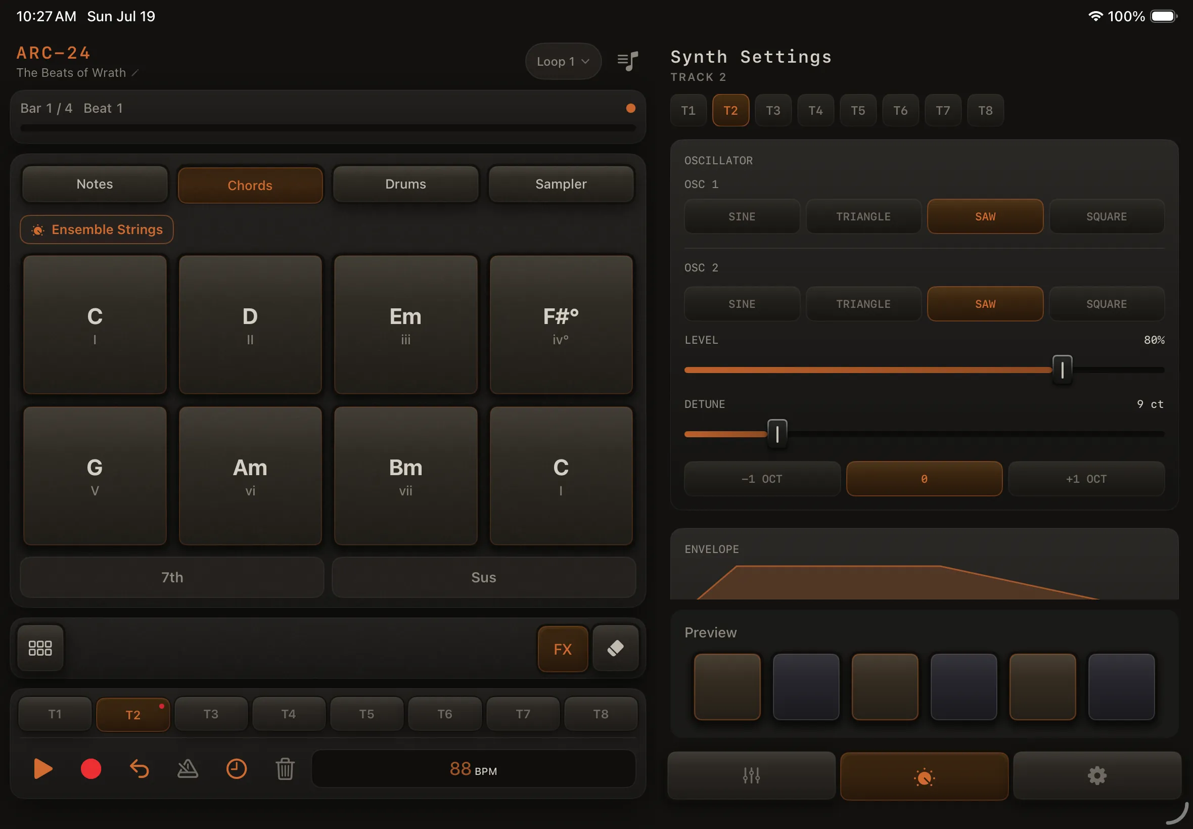 ARC-24 Chords and synth settings on iPad