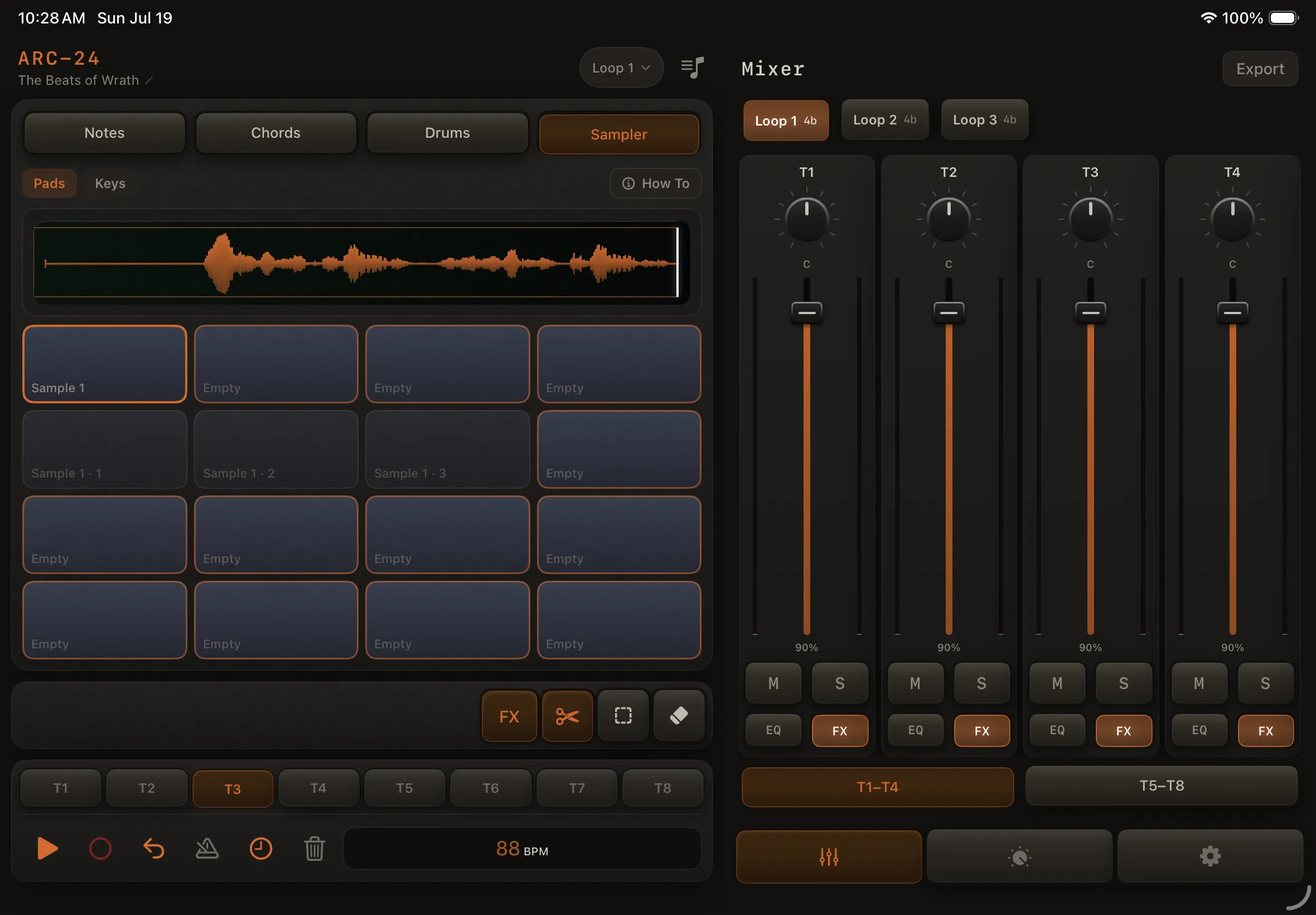 ARC-24 Sampler view on iPad